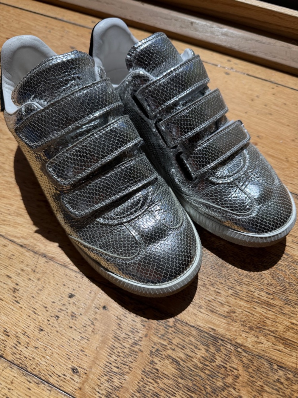 Isabel Marant Silver Metallic Velcro Sneakers